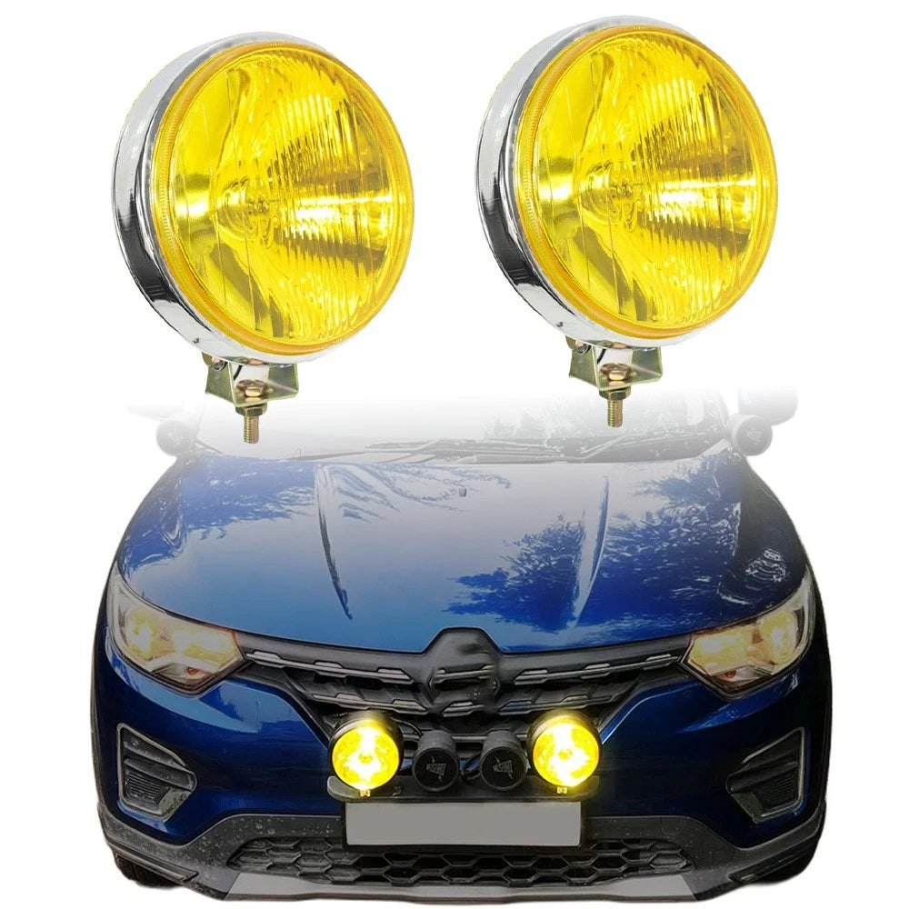 Set of 2 Round Chrome Yellow Halogen H3 24V 70W Fog Lights for Universal Fit