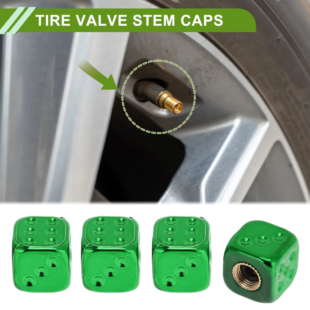 Tire Valve Stem Caps Replacement Dust Covers Green for Bicycle (4 Pcs)
