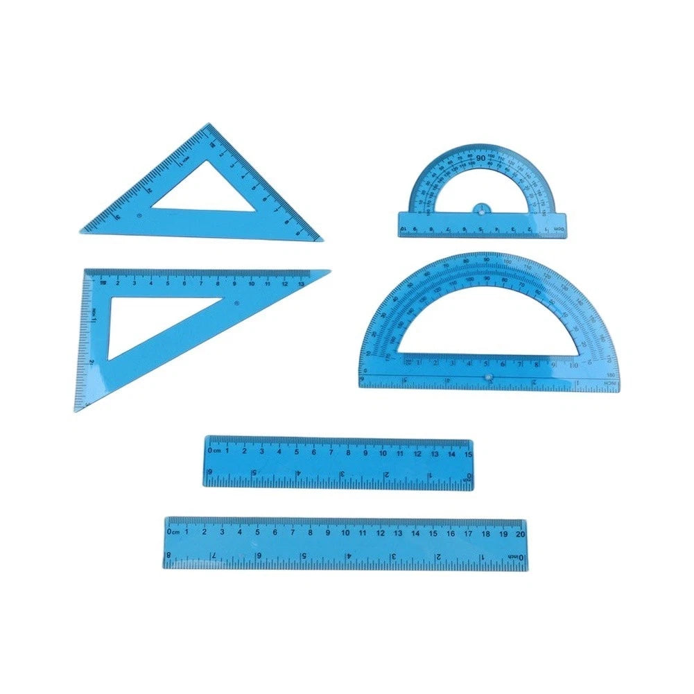 6X Transparent Math Ruler Set with Protractors & Triangles