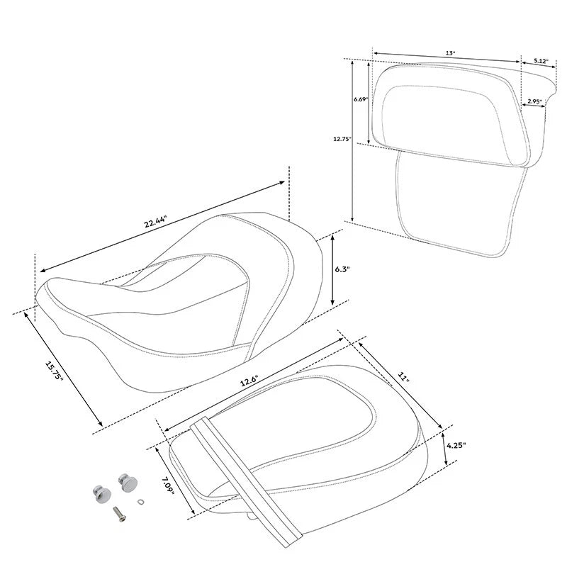 Driver & Passenger Seat & Backrest for Harley Electra Glide (2014–2023) Black