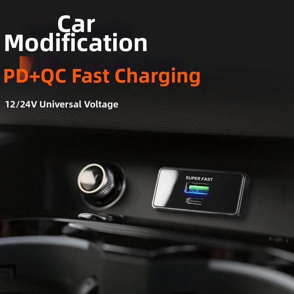 Car Charger for QC3.0 PD Protocols (12V 24V) Type-C USB Square Style