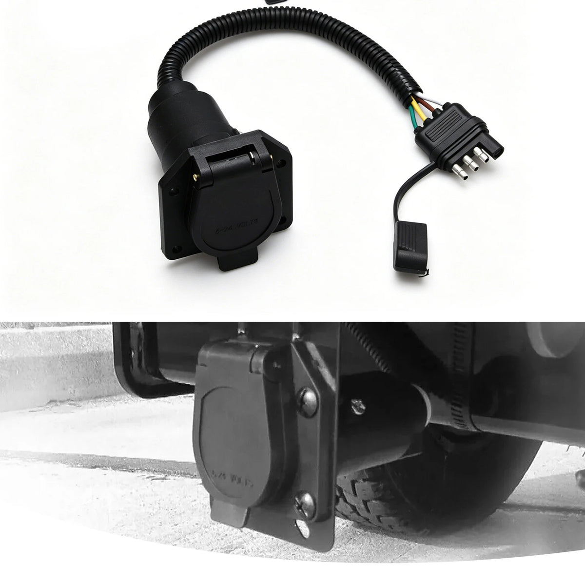 Flat 4 Pin to 7 Way Blade RV Trailer Plug Adapter Connector