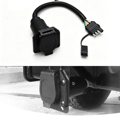 Flat 4 Pin to 7 Way Blade RV Trailer Plug Adapter Connector