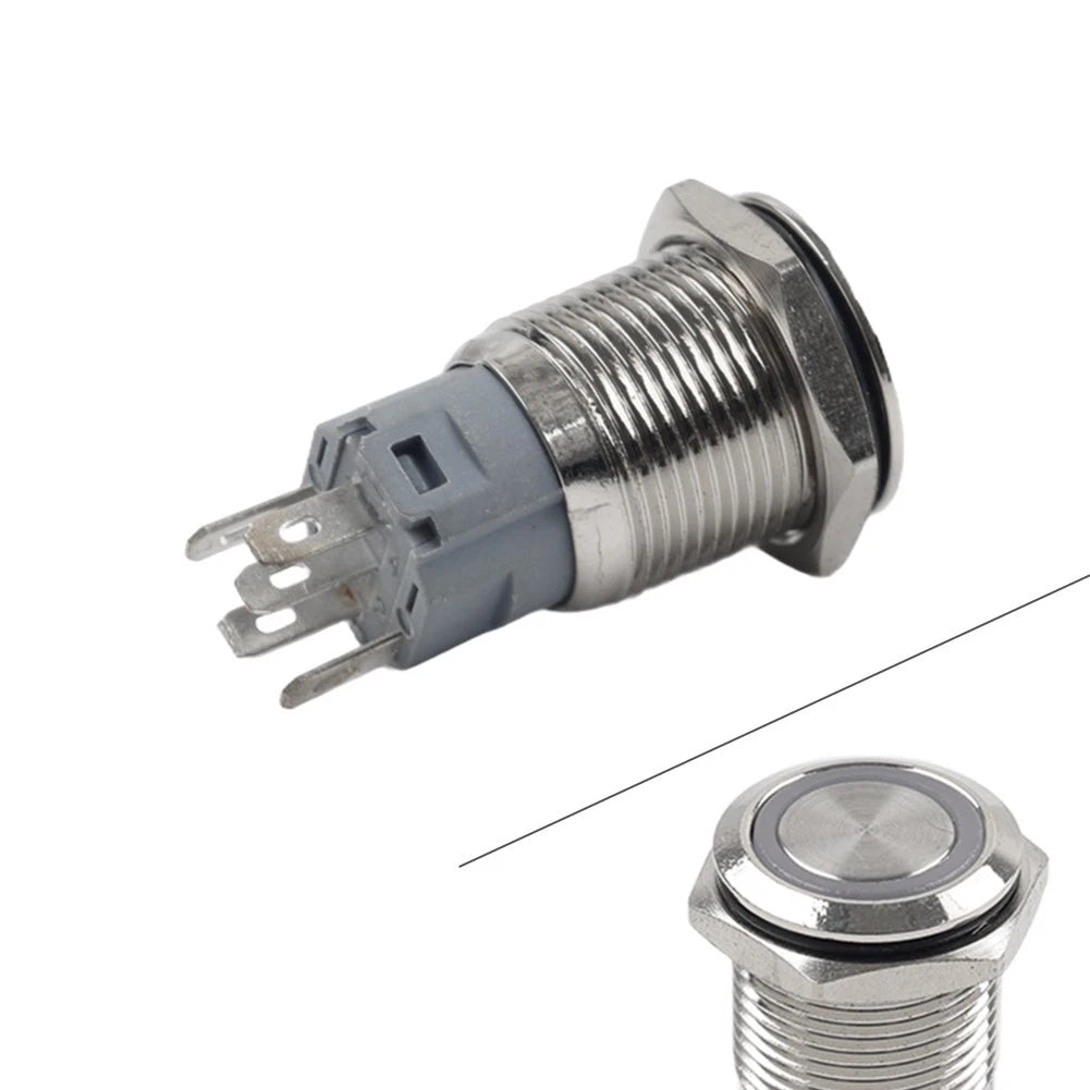 16mm Momentary Push Button Switch 1NC 1NO DC 12-24V Ring LED 5 Terminal Pin