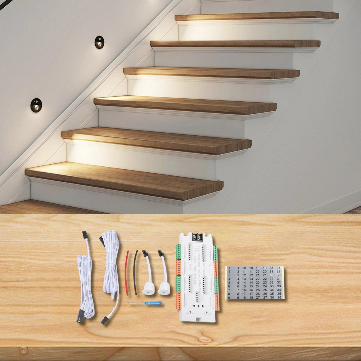 32-Port LED Controller for Stair Lighting (5 Modes, Brightness Levels)