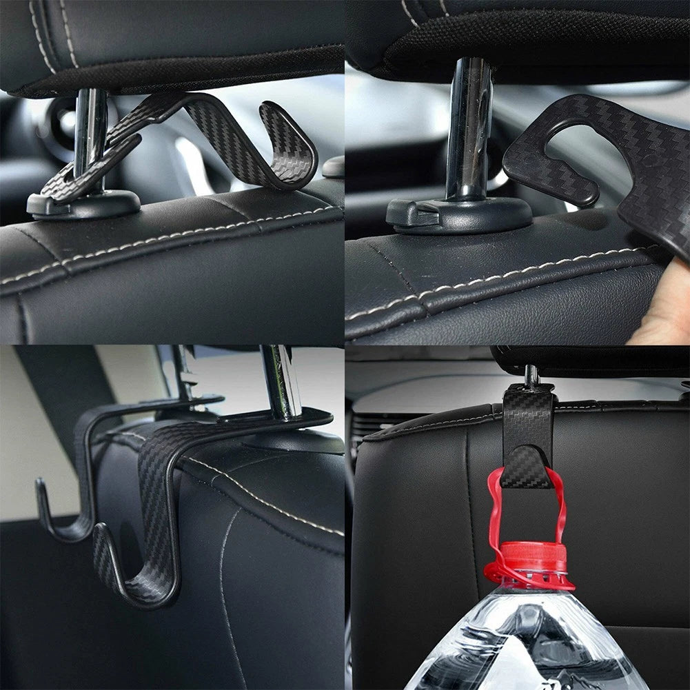 2X Carbon Fiber Headrest Hooks for Car