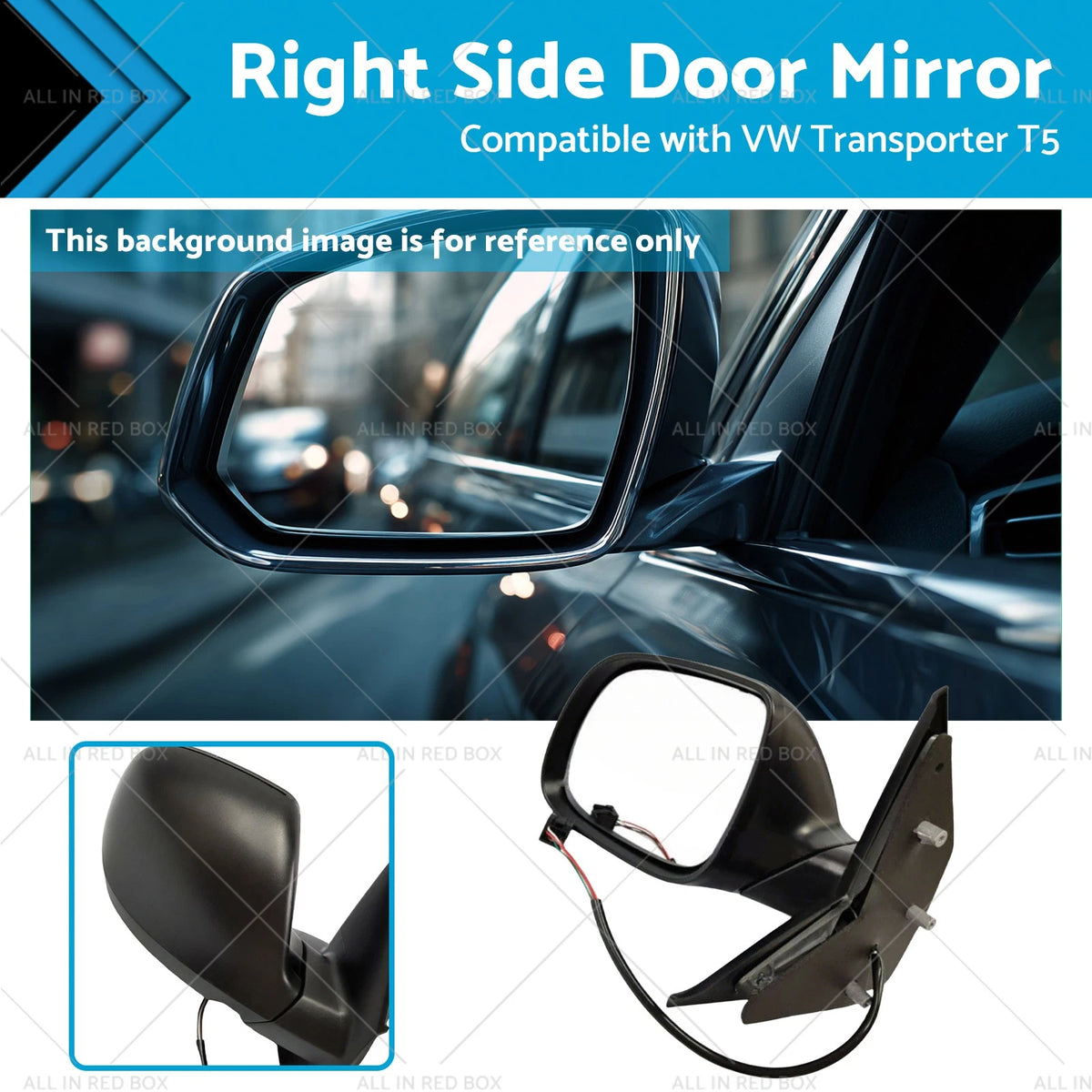 Right Side Electric Door Mirror for VW Transporter T5 (2009–2015) Black