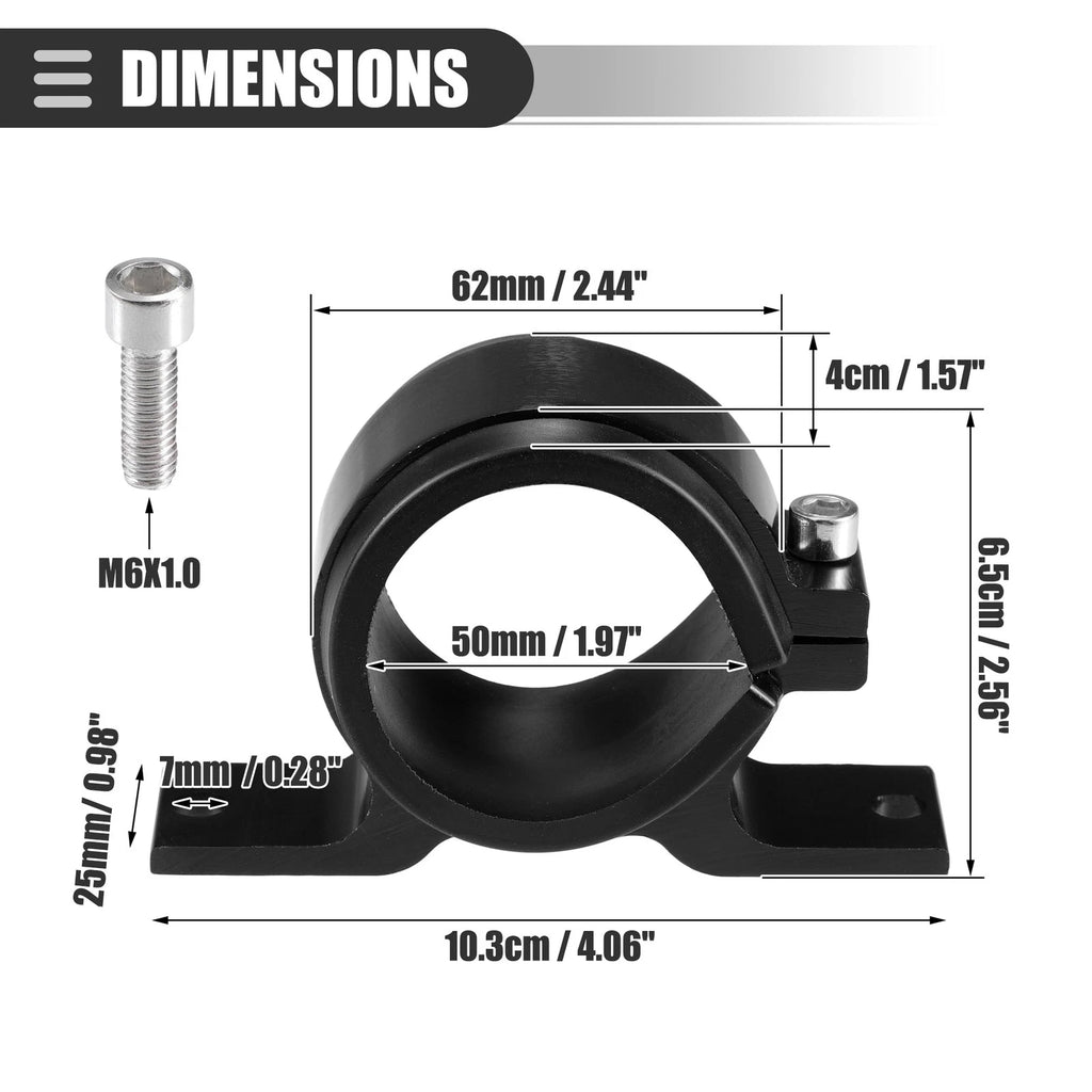 2X Fuel Filter Mounting Bracket for Universal Applications (50mm ID) Black