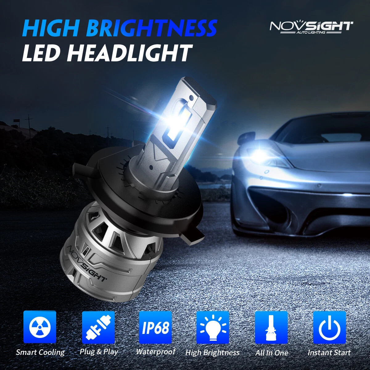 2X H4 HB2 9003 LED Headlight Bulbs for