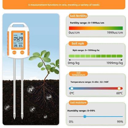 6-in-1 Soil Tester for Gardens (YY-1104) - NPK, pH, Moisture, Temp