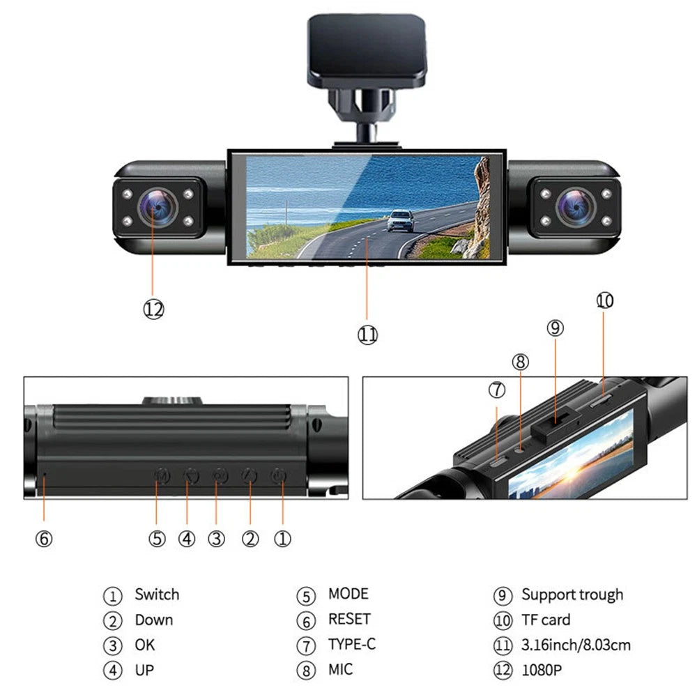 4 Channel Dash Cam for Universal Vehicles (FHD 1080P, 360°)