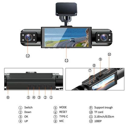 4 Channel Dash Cam for Universal Vehicles (FHD 1080P, 360°)