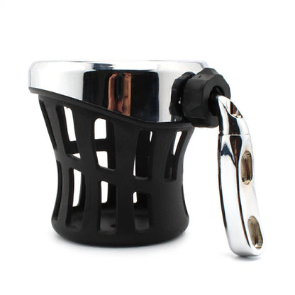 Universal Motorcycle Handlebar Drink Cup Holder with Mesh Basket - Silver/Black