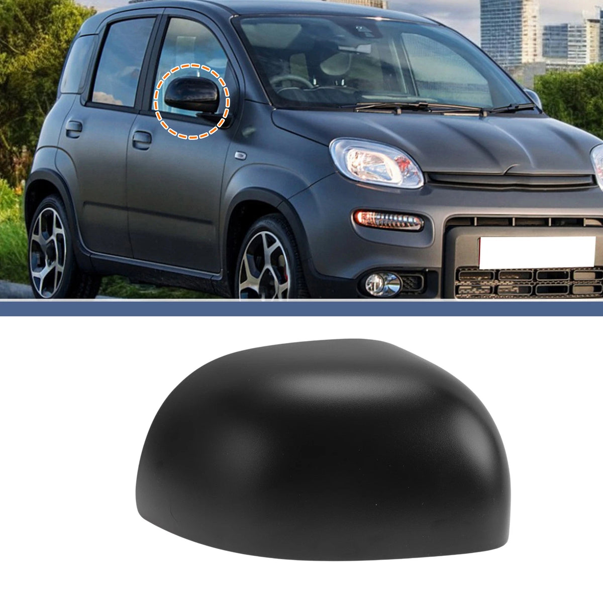 Right Driver Side Mirror Cover Cap for Fiat Panda (169) - Black