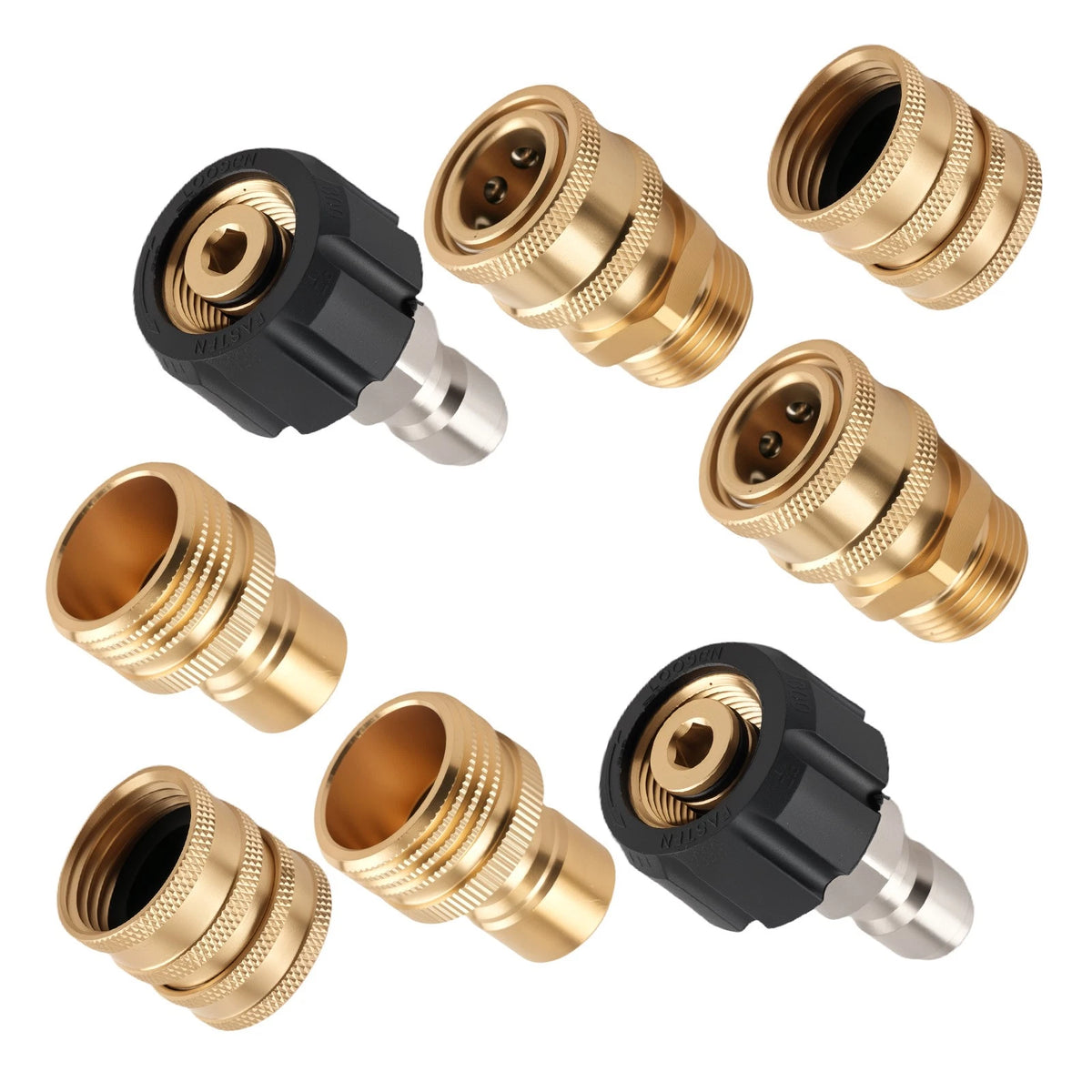 8PC M22 Quick Connector Adapter Kit for Pressure Washer Fitting (Brass Steel)