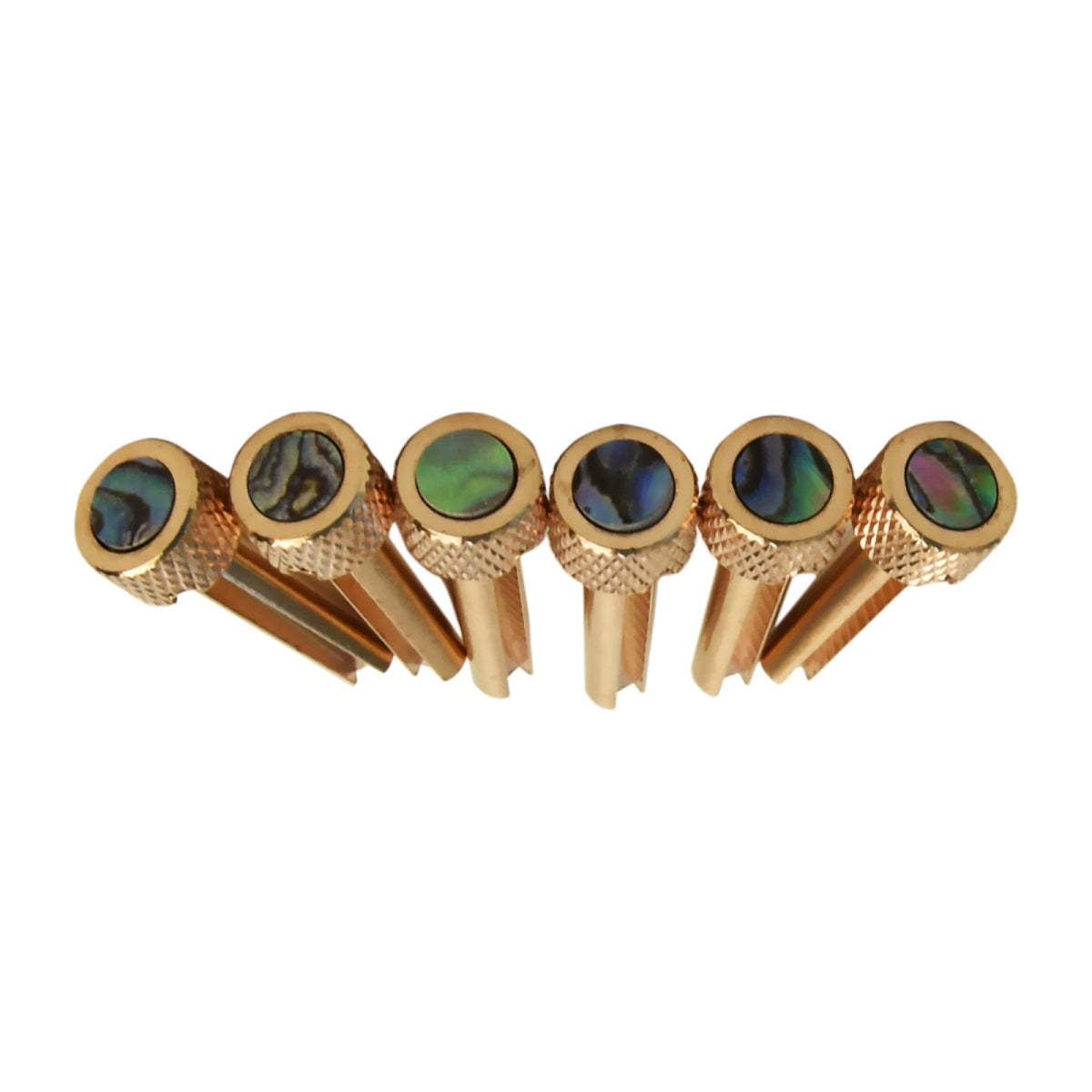 6-Pack Flat Top Brass Bridge Pins with Abalone Dot Inlay for Acoustic Guitar
