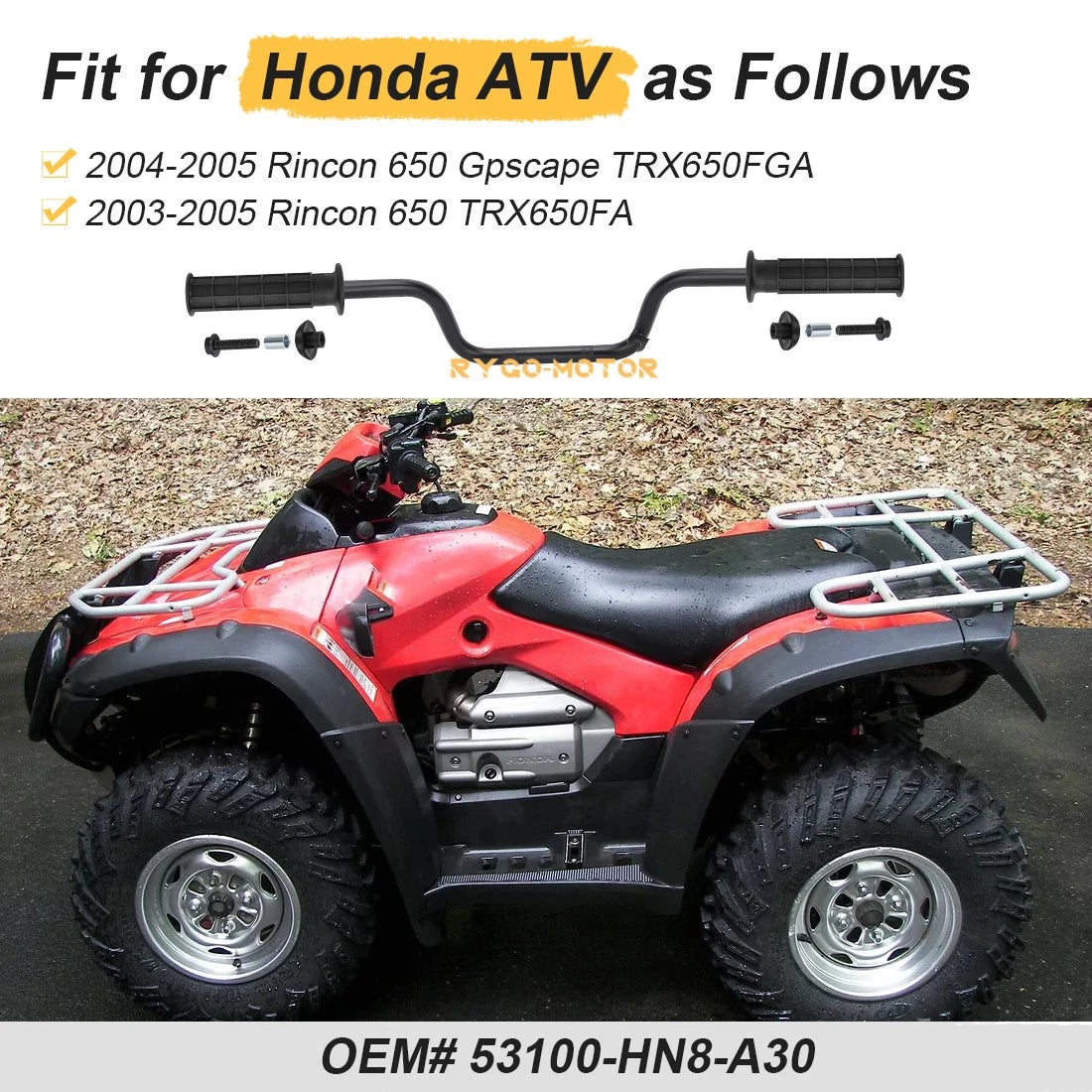 Heavy Duty Handlebar w/Grips for Honda Rincon 650 TRX650FA/FGA (2003–2005)