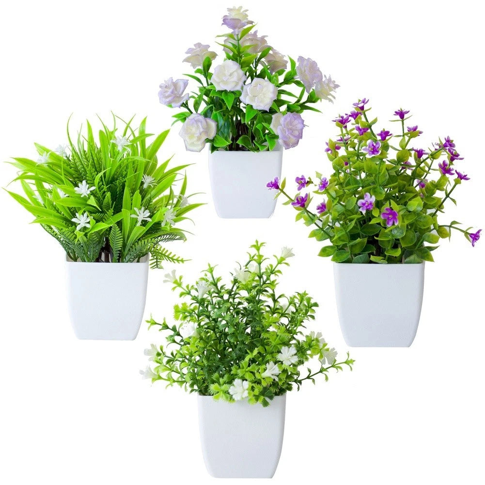 Set of 4 Artificial Potted Plants for Bathroom or Balcony