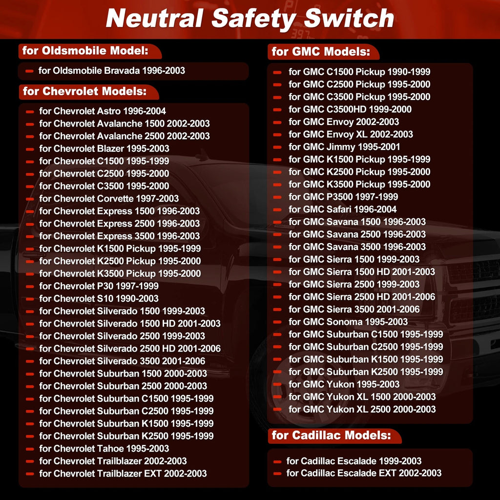 Neutral Safety Switch with Wire for Cadillac Chevy GMC 4L60E 4L80E