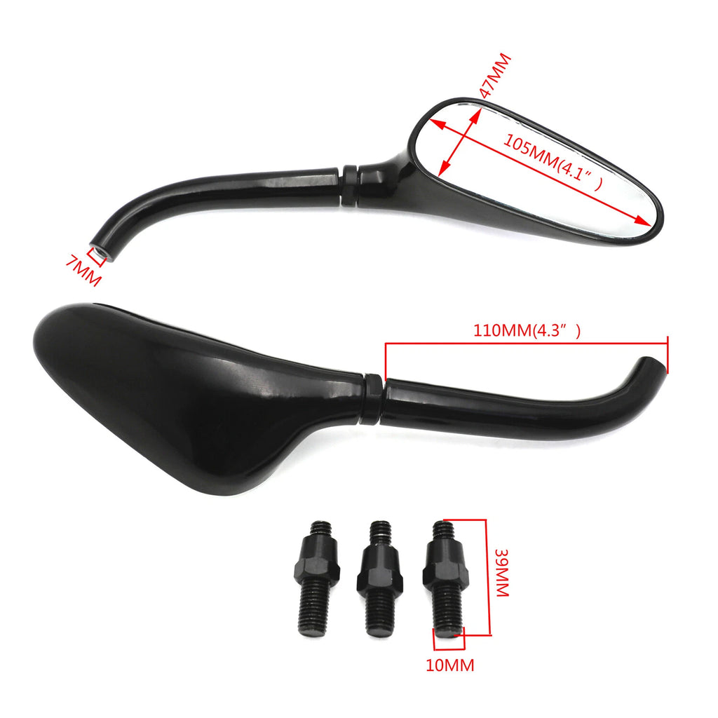Custom Motorcycle Mirrors for Harley Yamaha (Universal Fit) Black