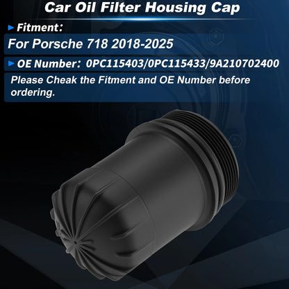 Oil Filter Housing Cap for Porsche 718 (2018–2025) 0PC115403 Plastic Black