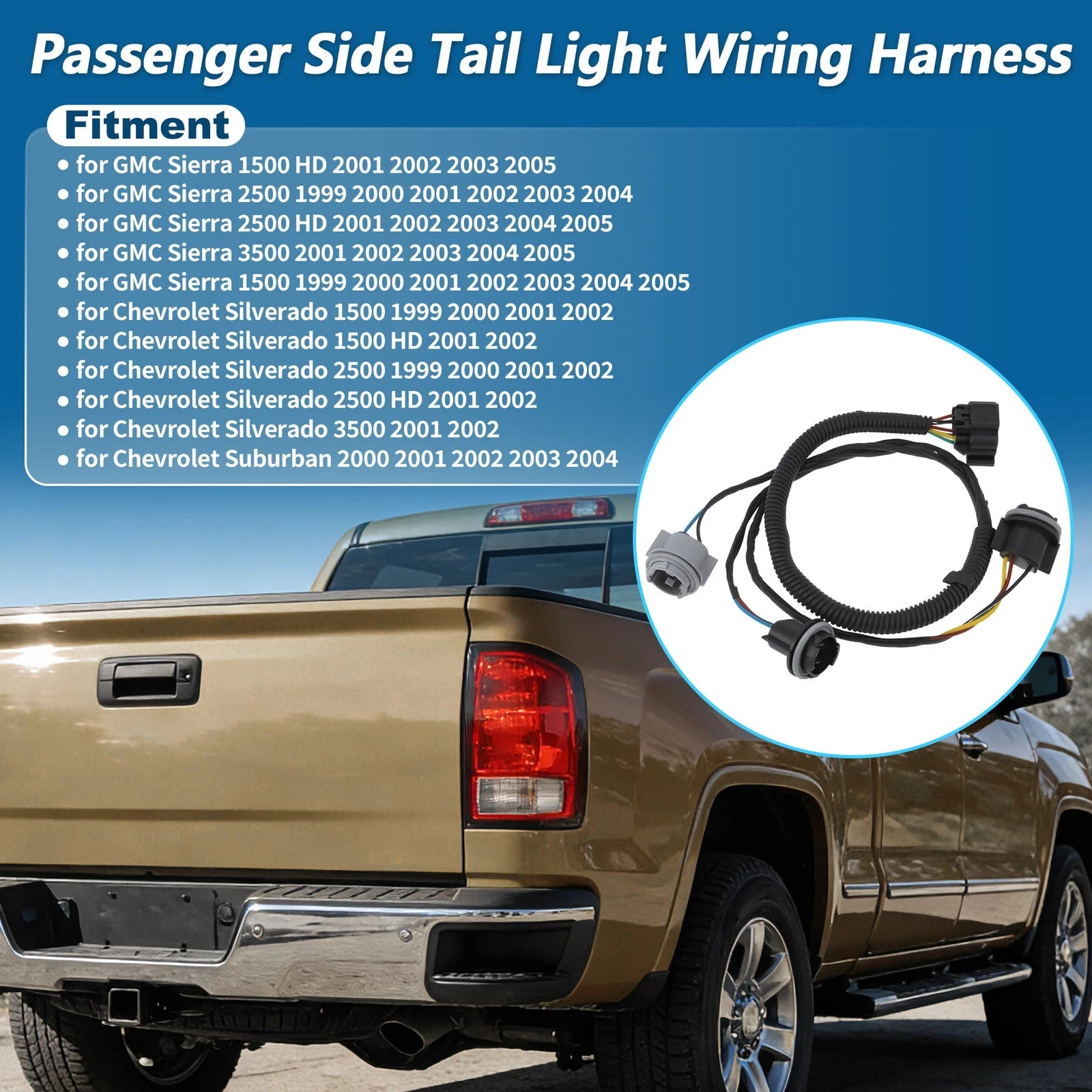 Right Tail Light Socket Harness Wiring Replacement for Chevy Silverado (1999–2005)