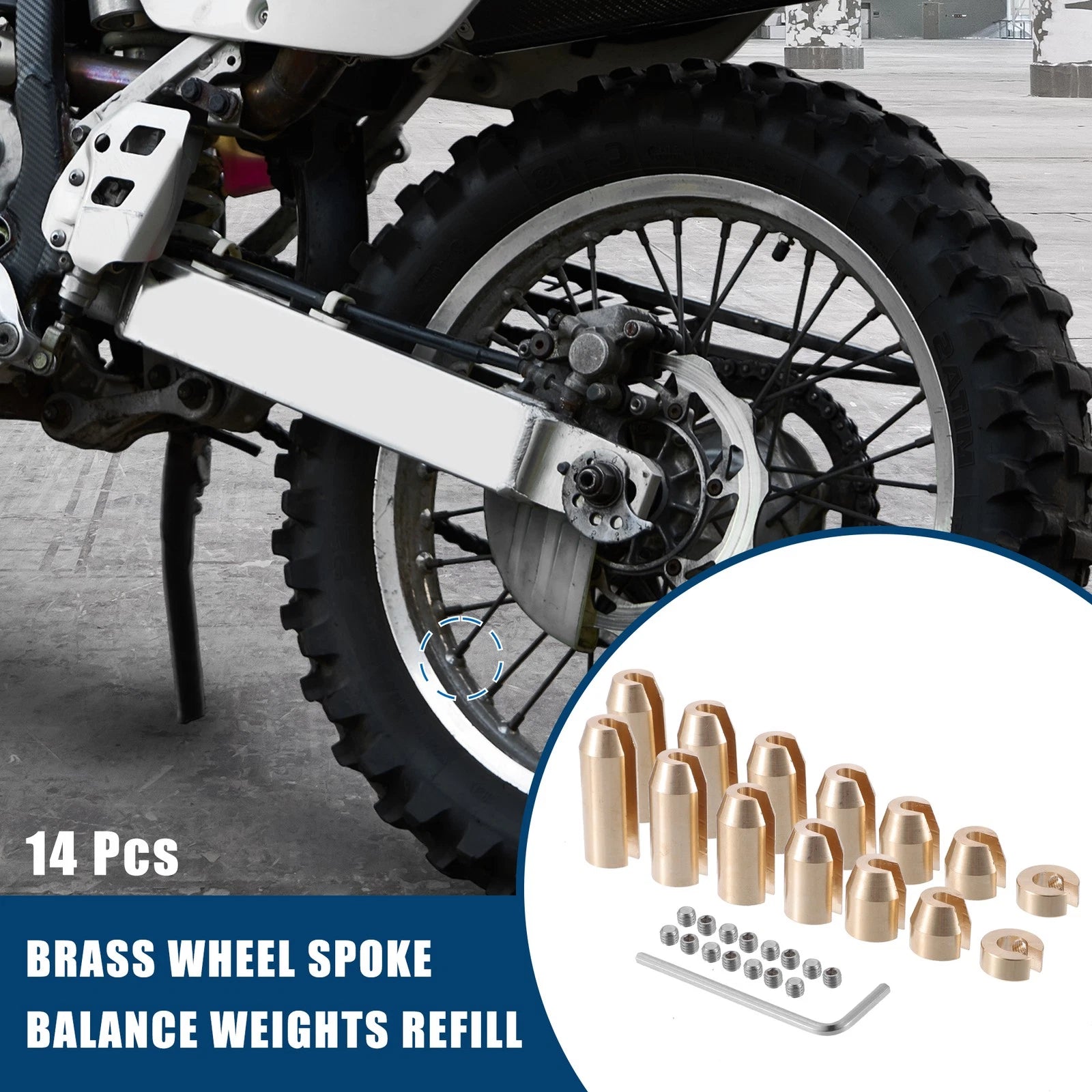 Brass Wheel Spoke Balance Weights Refill Kit with Wrench for Motorcycle (14pcs)