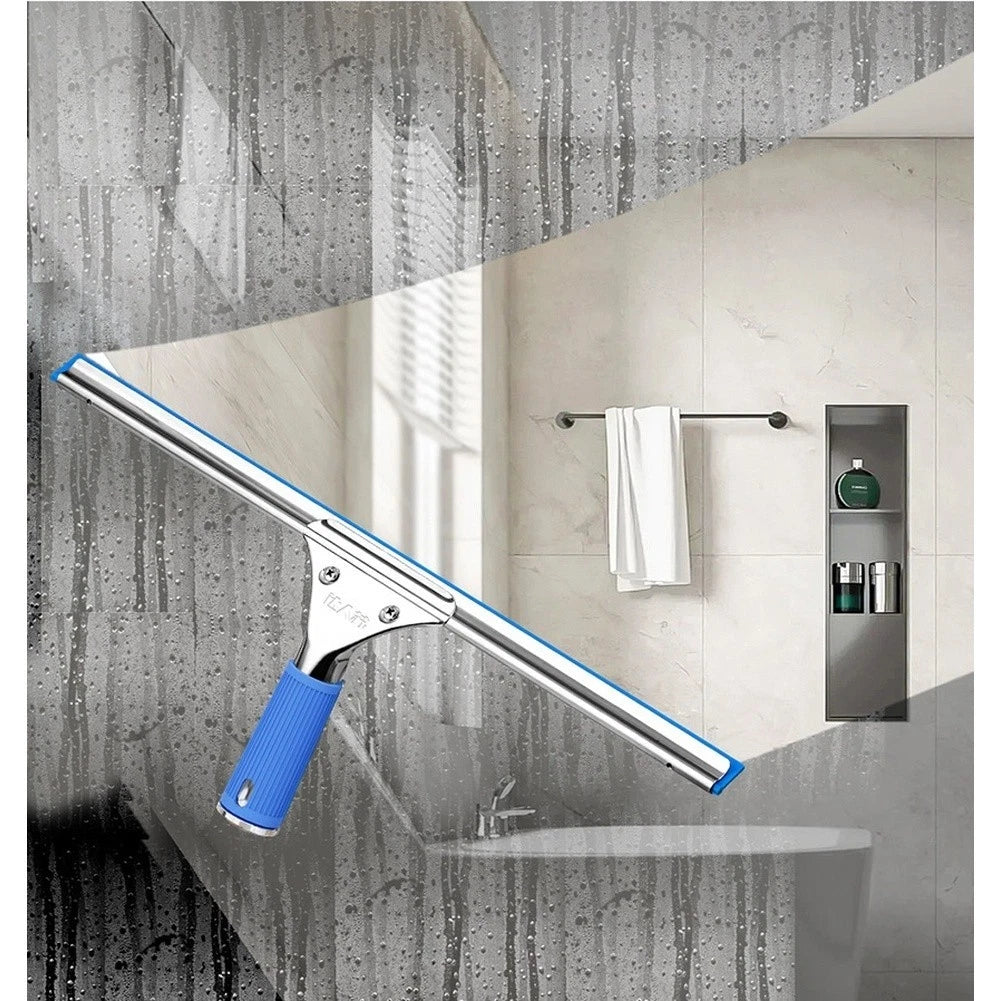 Blue Glass Scraper Squeegee with Stainless Steel Frame and Ergonomic Handle