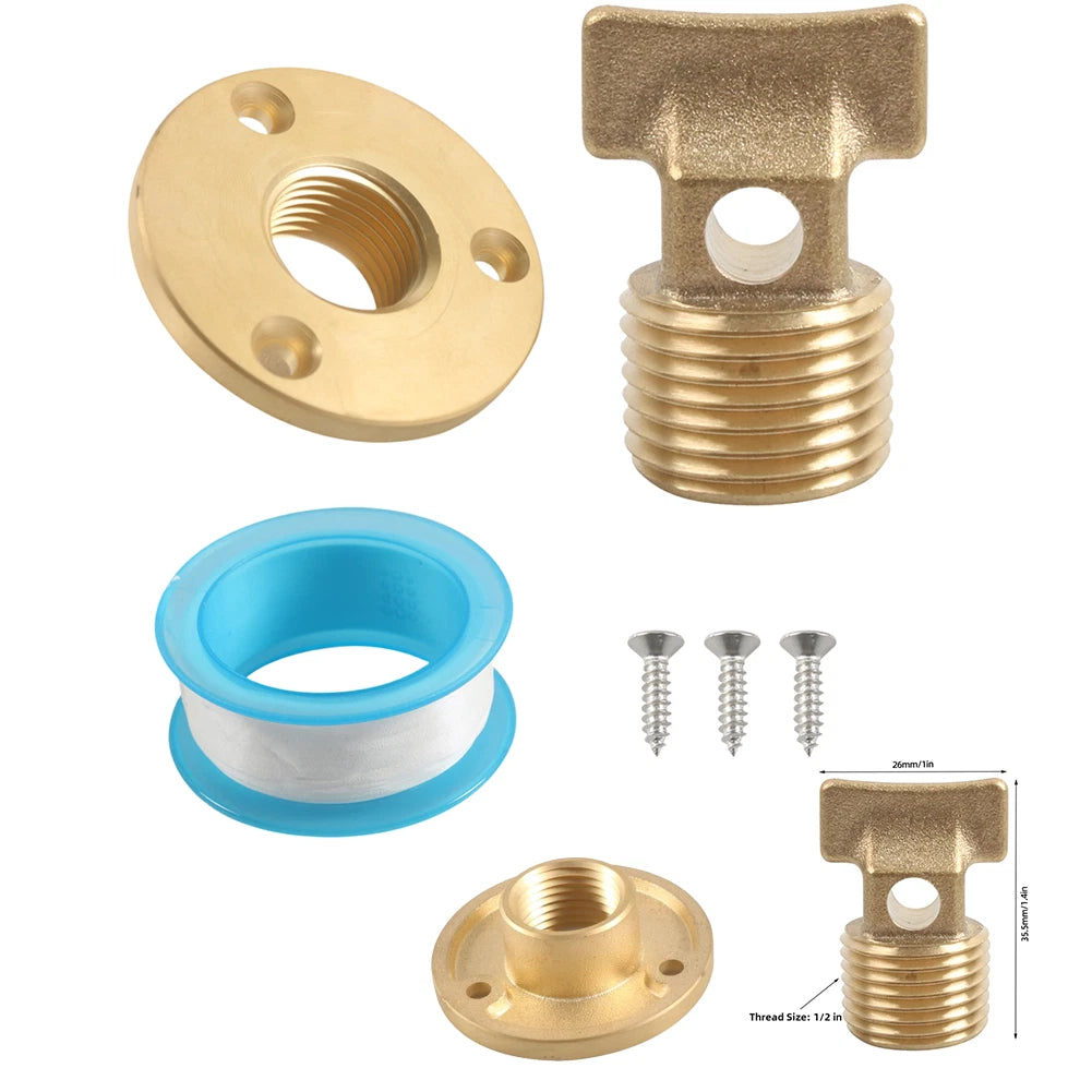 Drain Kit for Solid Brass 1/2 NPT (Includes Flange, Washer, Screws)