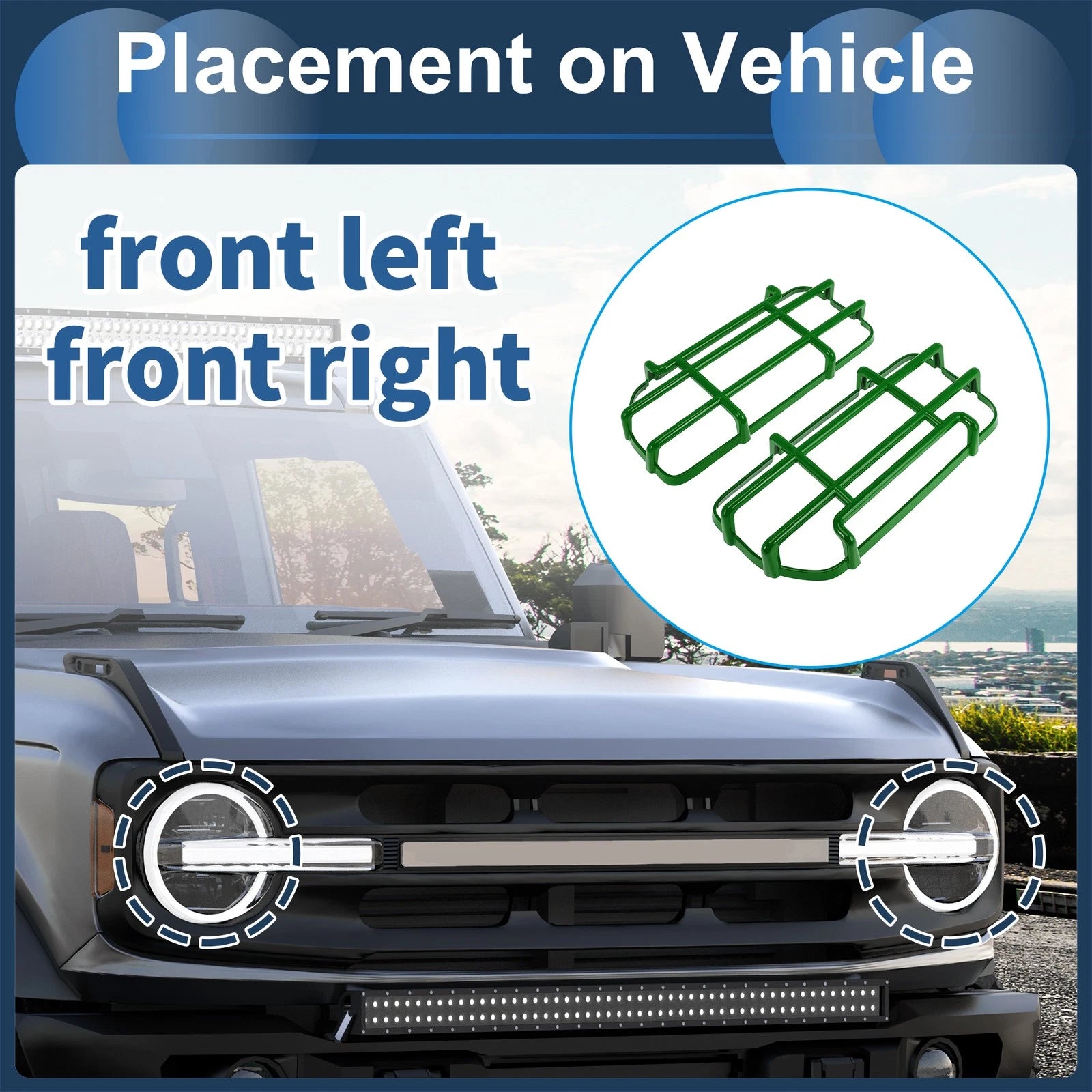 1 Pair Headlight Trim Bezel for Ford Bronco (Green)