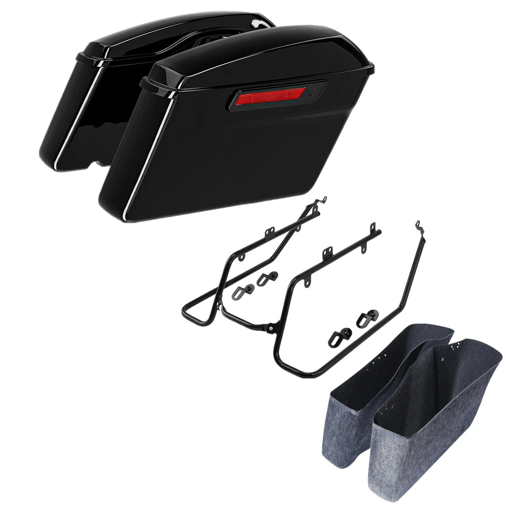 Black Hard Saddlebags & Conversion Brackets Kit for Harley Dyna (2008–2017)