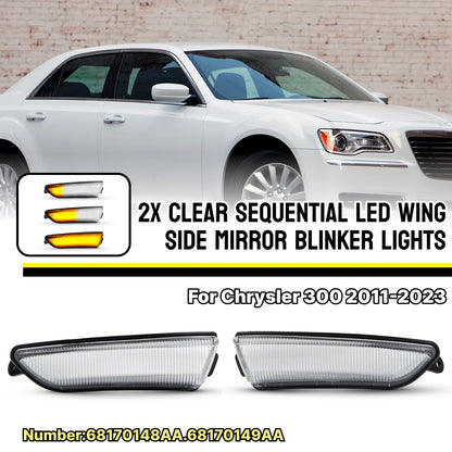 Clear LED Wing Side Mirror Blinker Turn Signal Lights for Chrysler 300 (2011–2023)