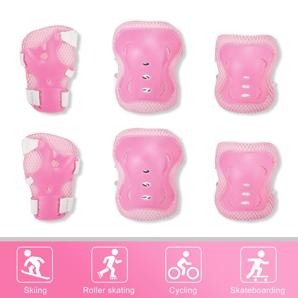 Bicycle Knee Elbow Wrist Protector Pads Set for Pink Skating Gear (3 Pair)