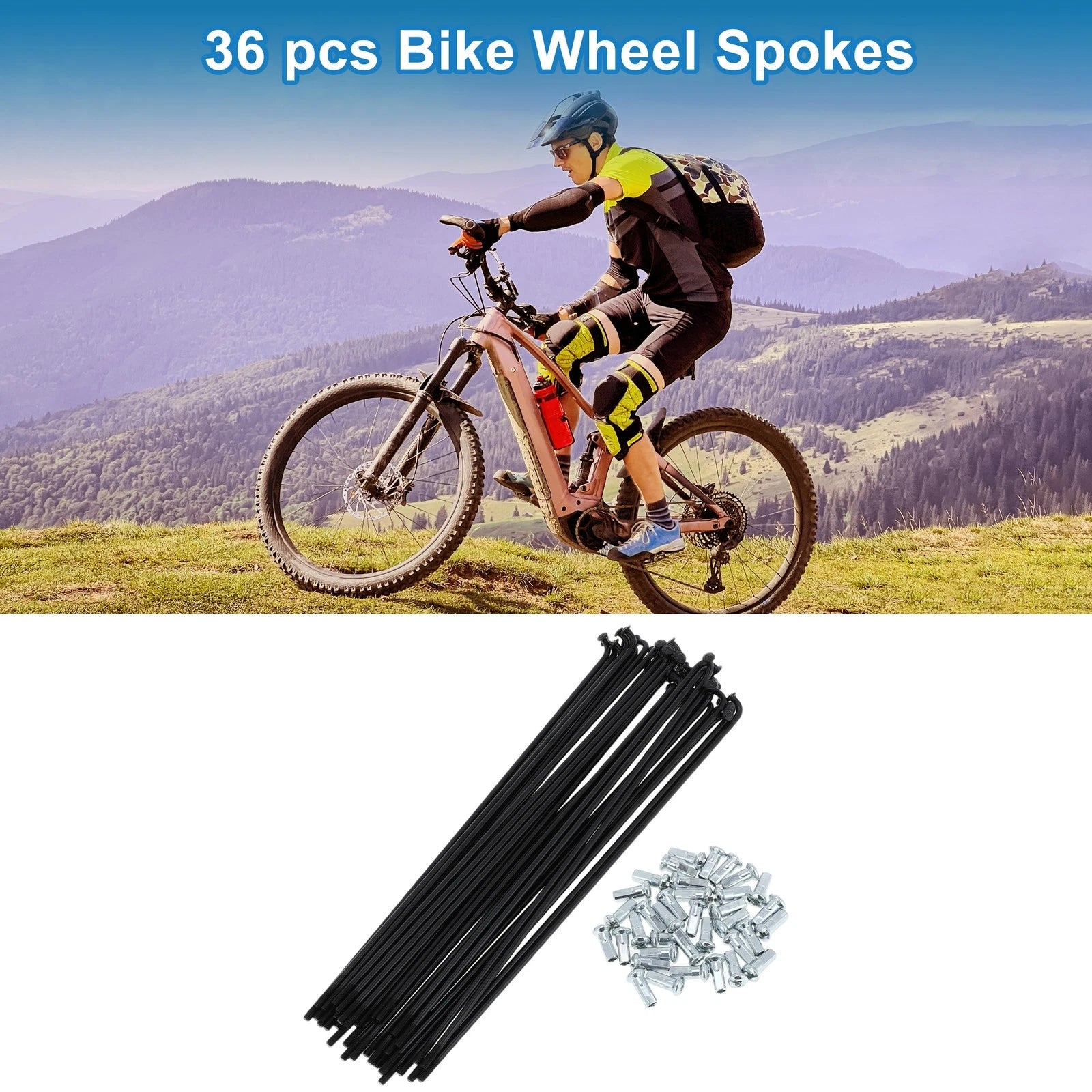Bicycle Spokes Nipple Set 183mm Carbon Steel Black for Universal (All)