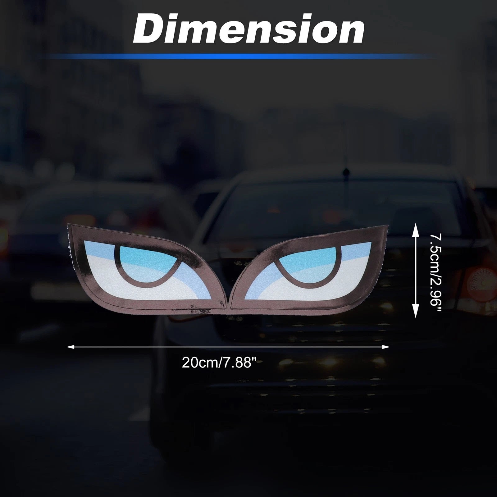 Reflective Bumper Decal for Car (White, Black Square Eye)