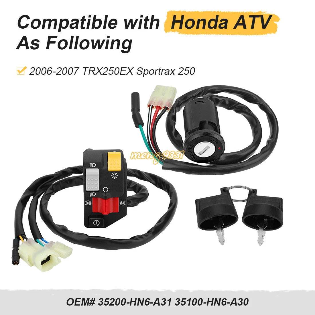 Handlebar Switch & Ignition Key Switch for Honda Sportrax 250 TRX250EX (2006–2007)