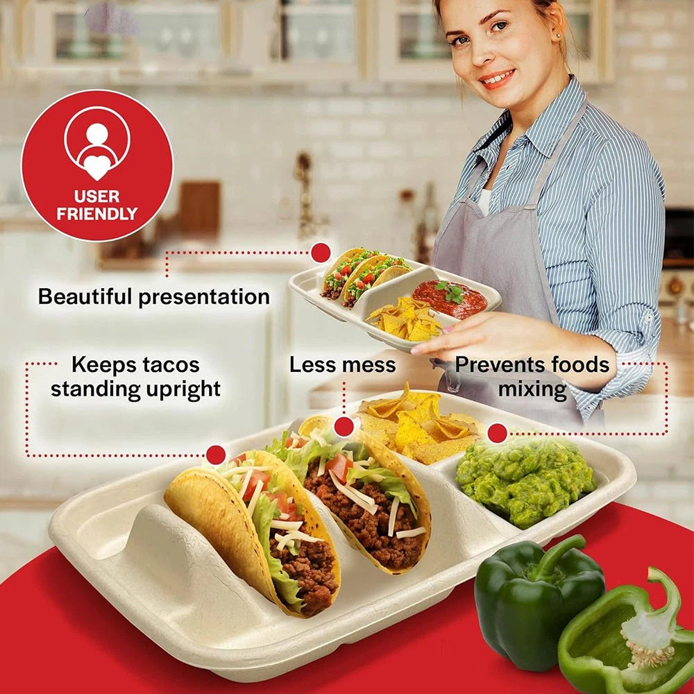 25 Pcs Taco Plates with Dividers