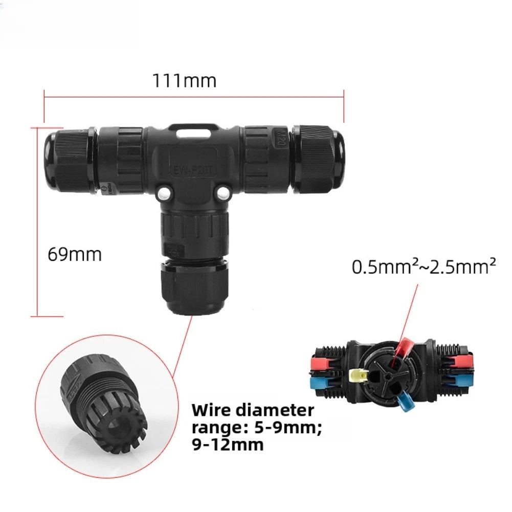 3-Core Waterproof Electrical Connector P20T for Various Applications