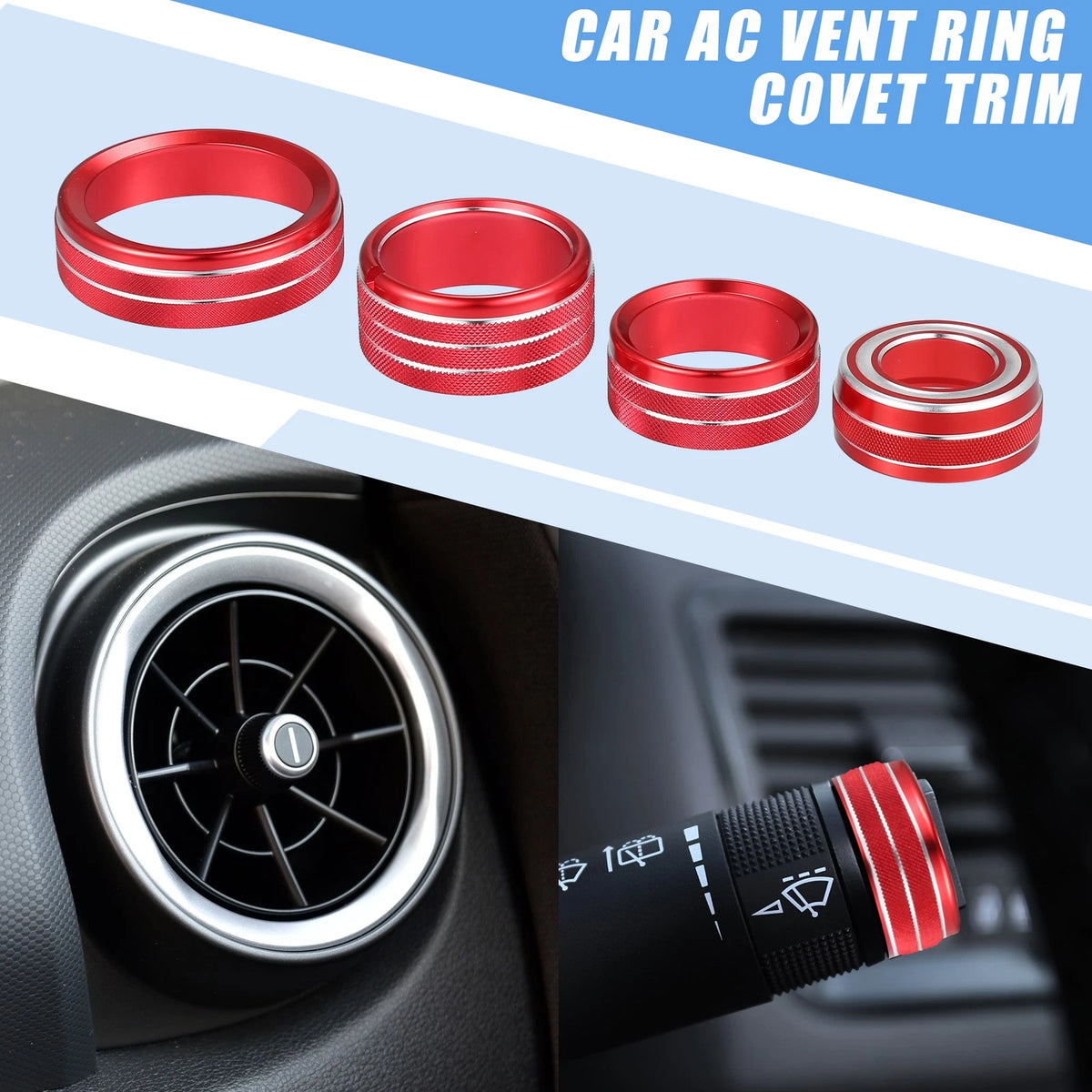 AC Vent Ring Cover Trim Kit 8 Pcs for GMC Sierra 2014–2018 Aluminum Red