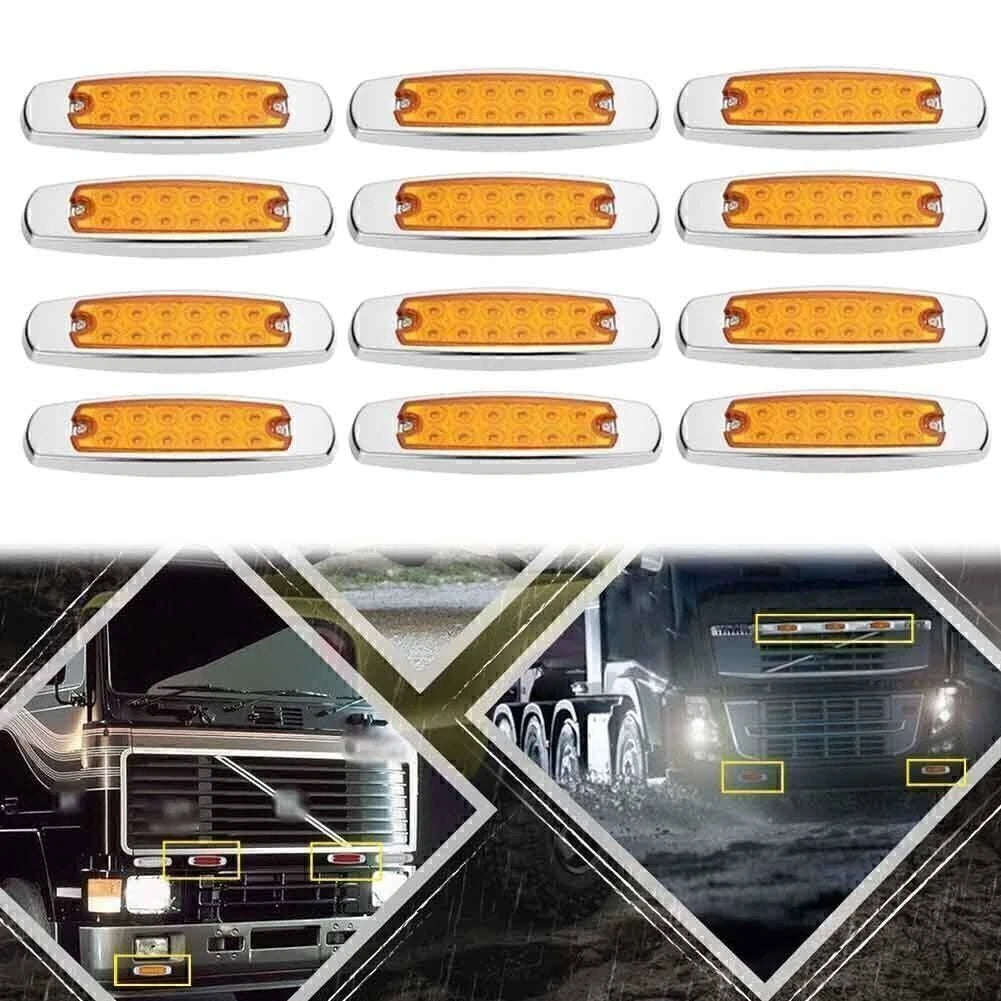 12 LED Side Marker Lamps for Truck Trailer (Amber)