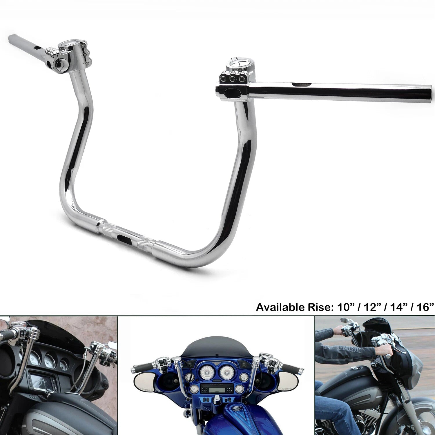 Adjustable 1 1/4" Pullback Handlebars 14" Chrome for Harley Touring (FLHT FLHX)