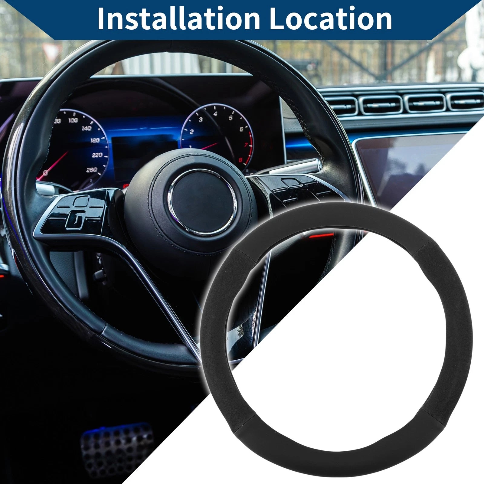PU Leather Steering Wheel Cover for Universal Fit (14.96")