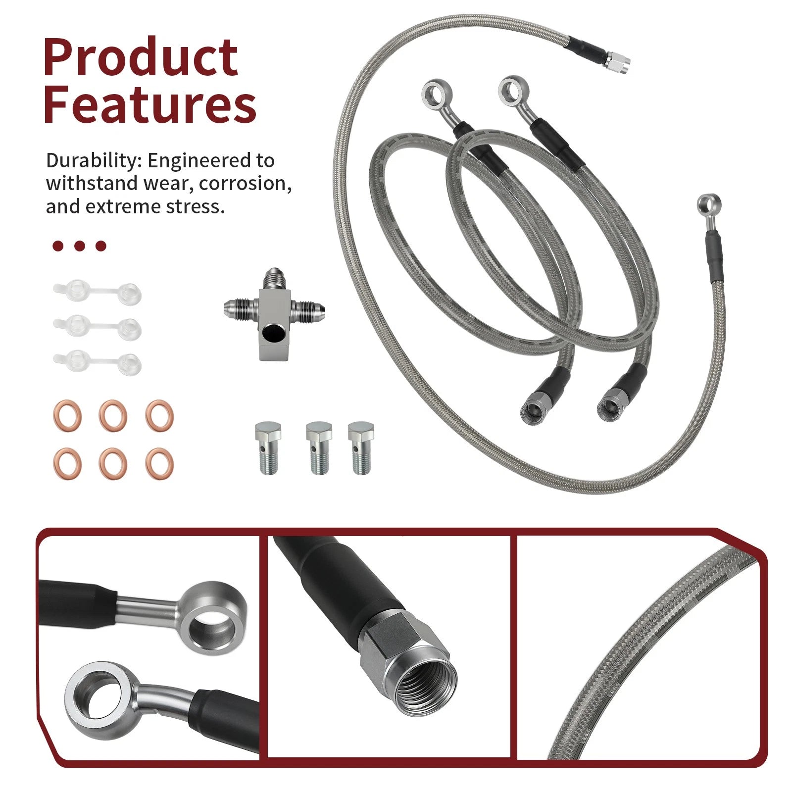 3 Stainless Steel Braided Front Brake Lines Kit for Kawasaki KFX400 (2003–2004)