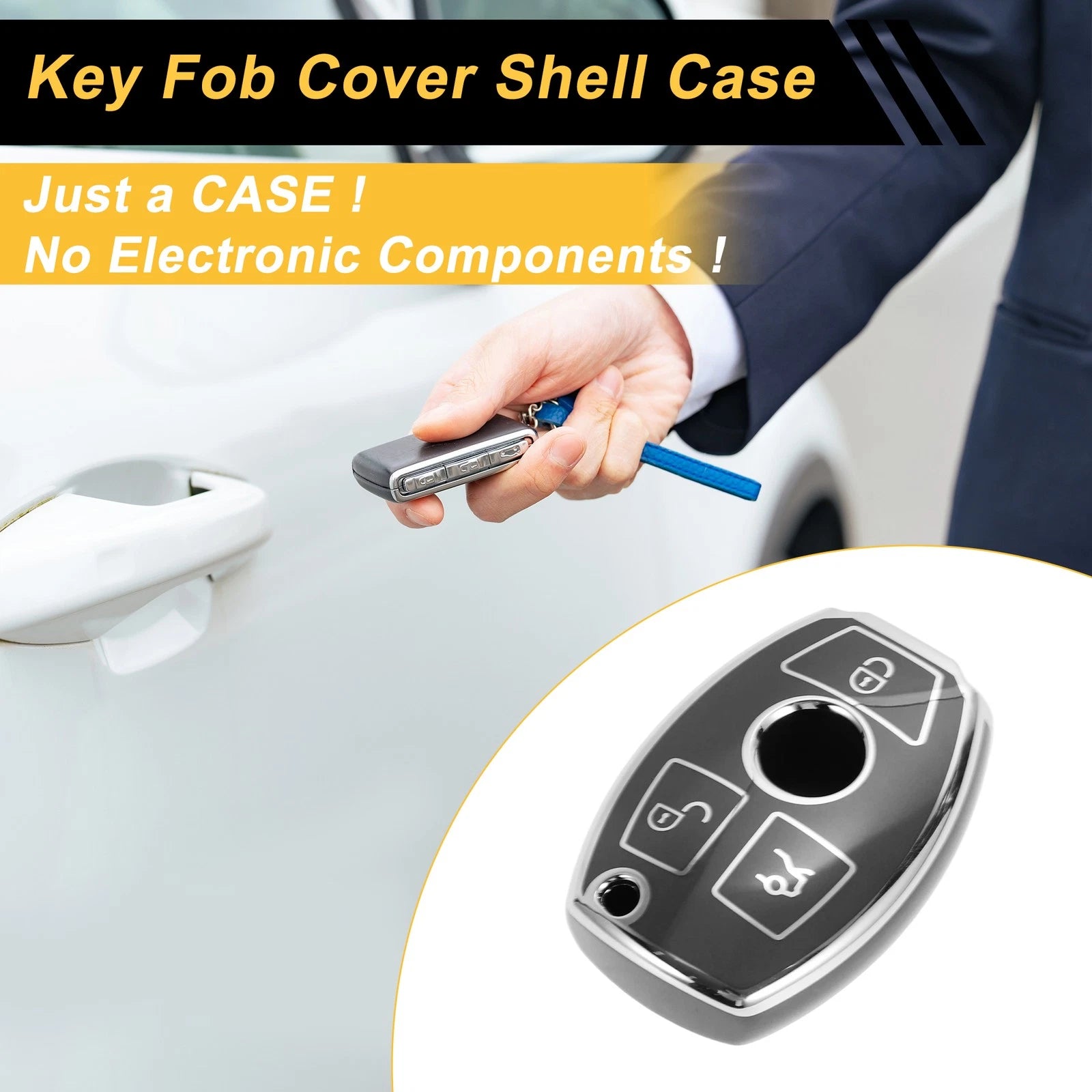 Key Case Cover Silicone TPU Gray Edge for Mercedes-Benz 3 Button (2000–2000)