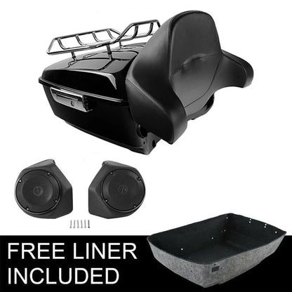 Black King Trunk Backrest Rack Speakers for Harley Touring Road Glide (2014–2026)