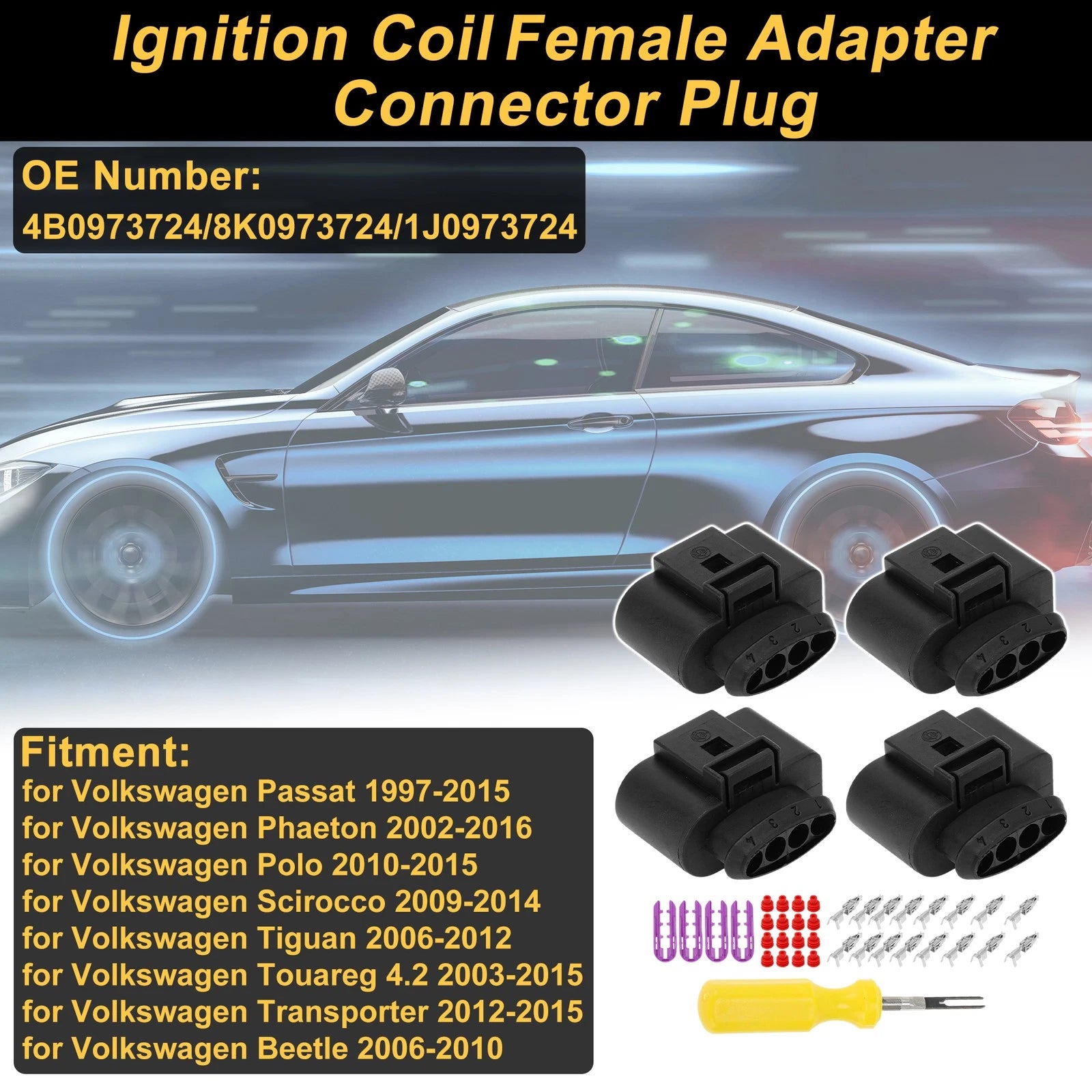 Ignition Coil Connector Plug Set 4 Pins for Volkswagen Passat (2006–2010)