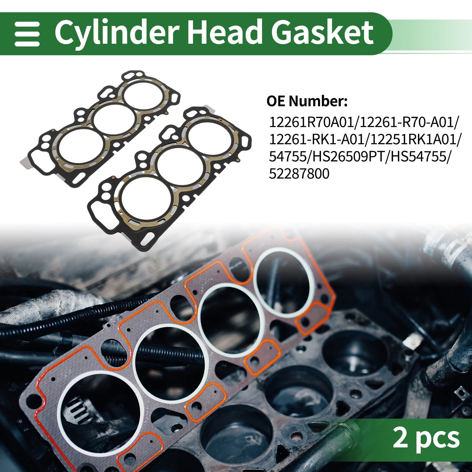 Cylinder Head Gasket Left Right 2 Pack Replacement for Honda Accord (2008–2017)