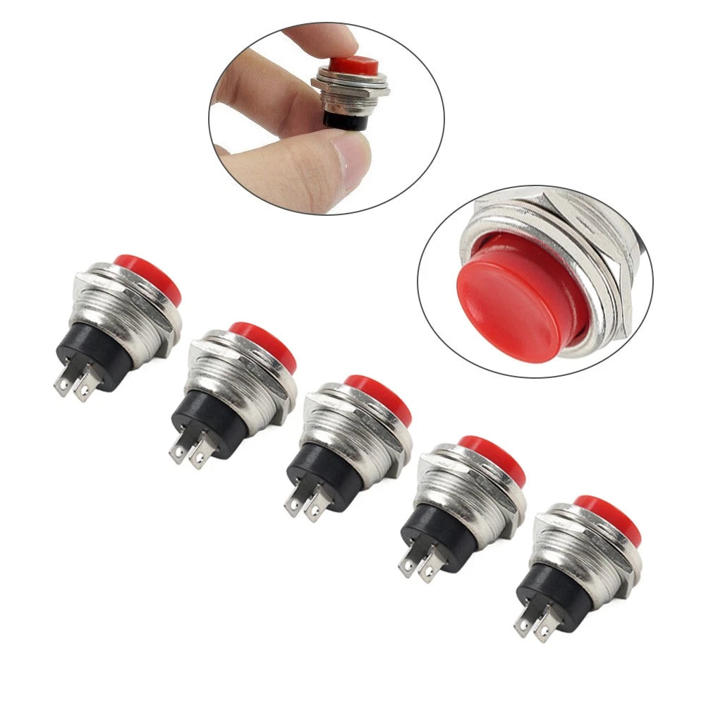 5pcs 16mm Red Round Cap Push Button Switch AC 125V 3A for Universal