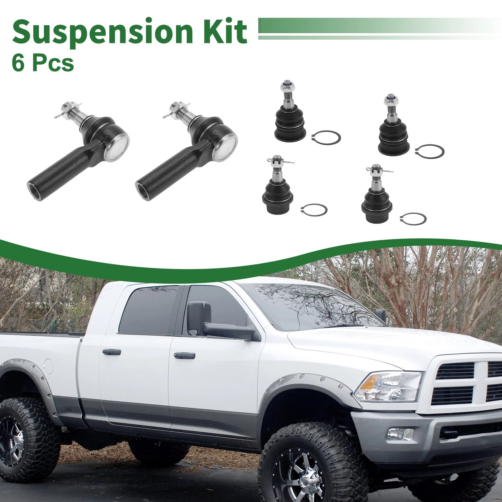 6pcs Front Suspension Kit Outer Tie Rod End & Ball Joint for Ram 1500 (2009–2018)