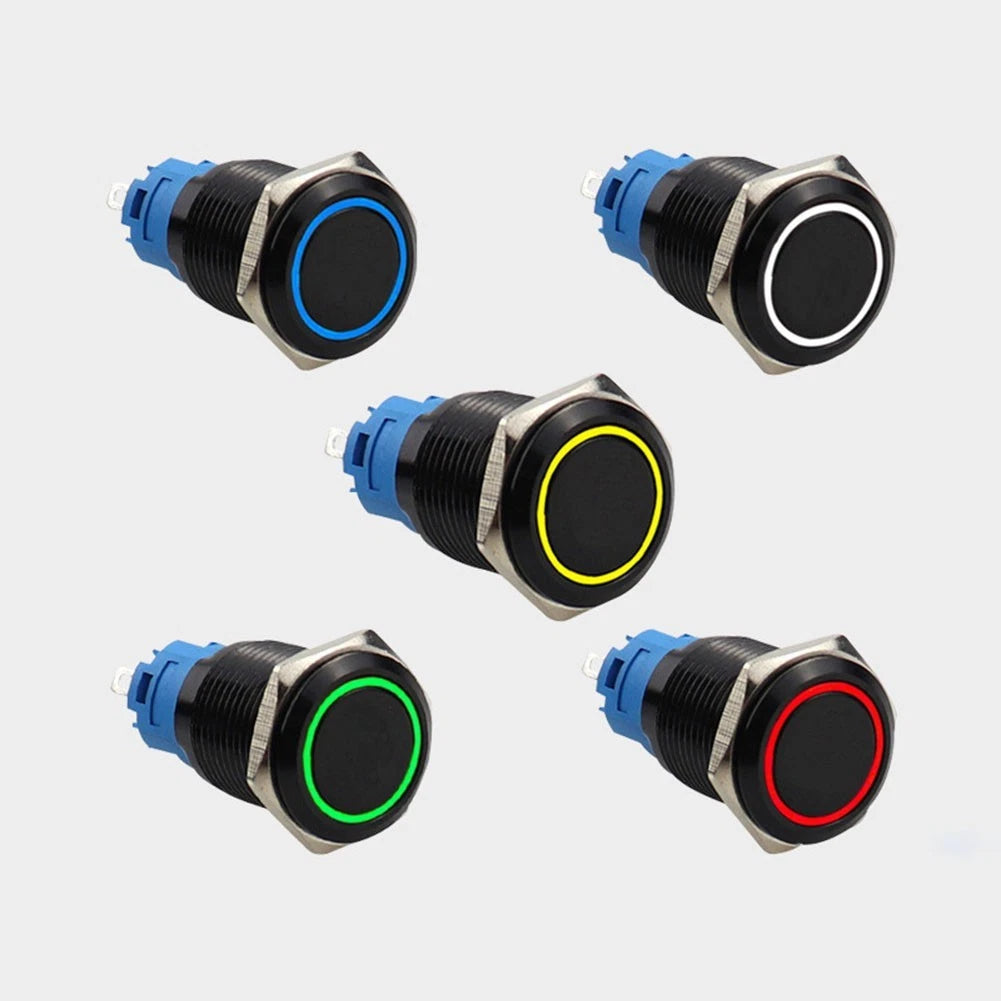 22mm Flat Head Momentary Push Button Switch with LED Ring Light for Universal (12V 24V)